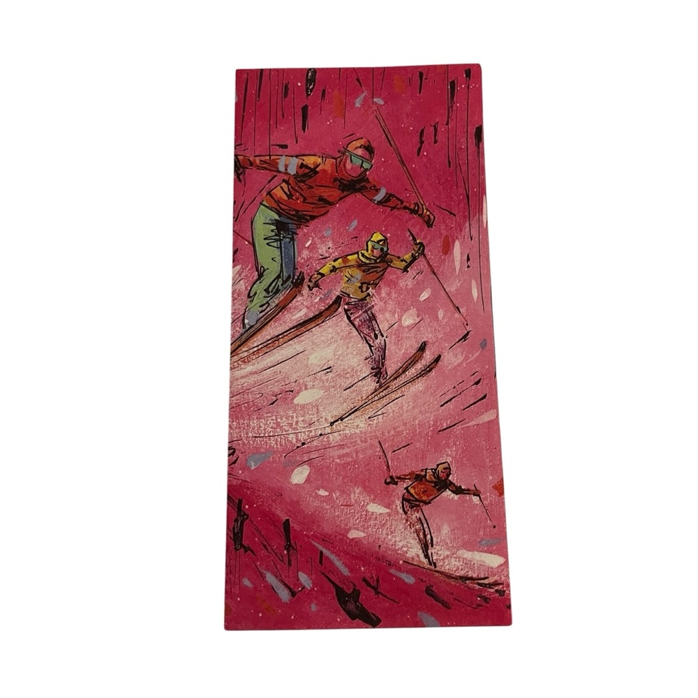 Unused Vintage Carrington Slim Greeting Card New Years Skiing Ephemera